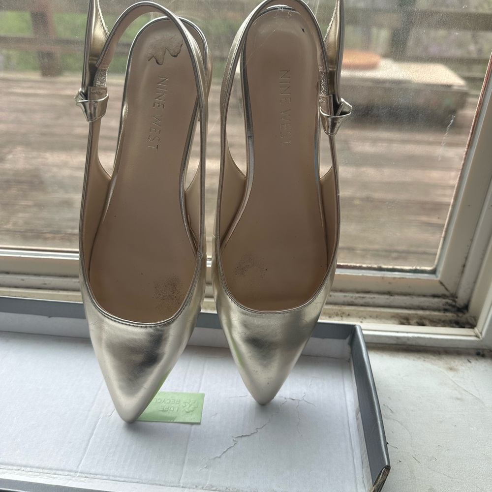 Nine West Metallic Gold Pointed-Toe Slingback Heels